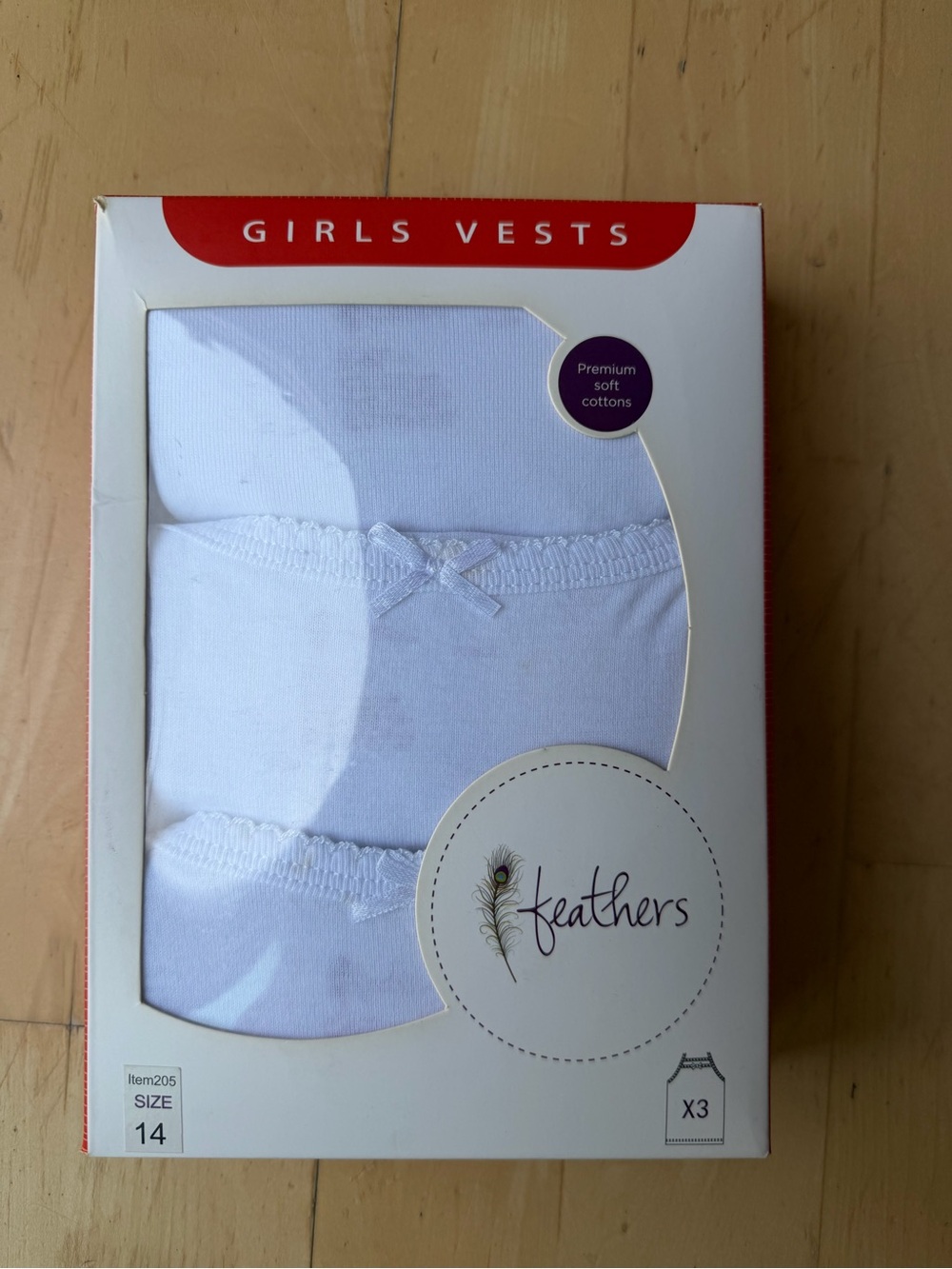 feathers White Girls Cotton Vests - Pack of 3